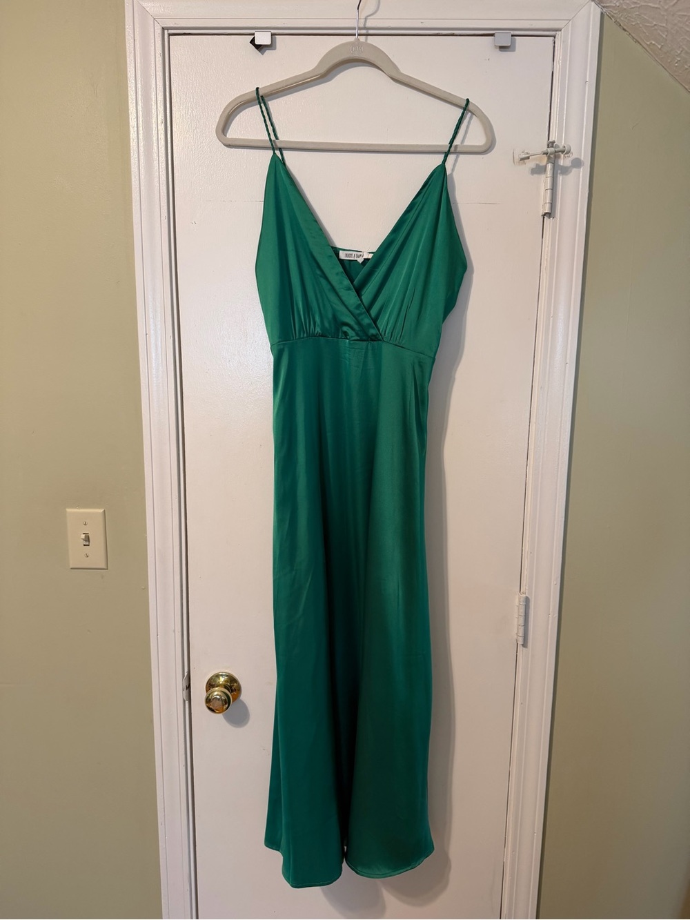 Green Slip Midi Dress with V-Neck and Spaghetti Straps